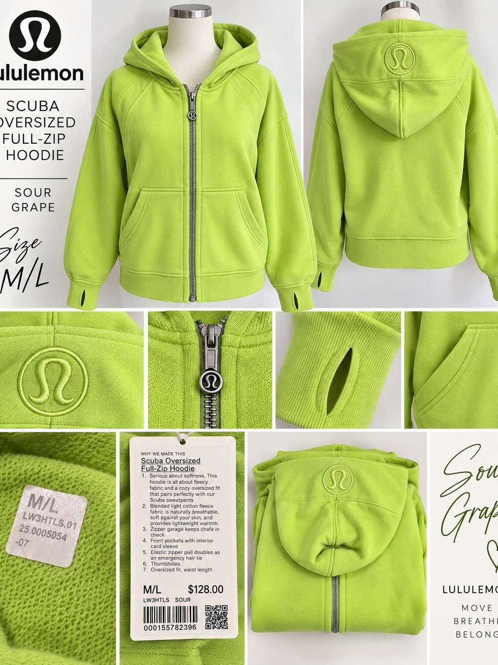lululemon athletica Scuba Oversized Full-Zip Hoodie — Sour Grape Lime NEW
